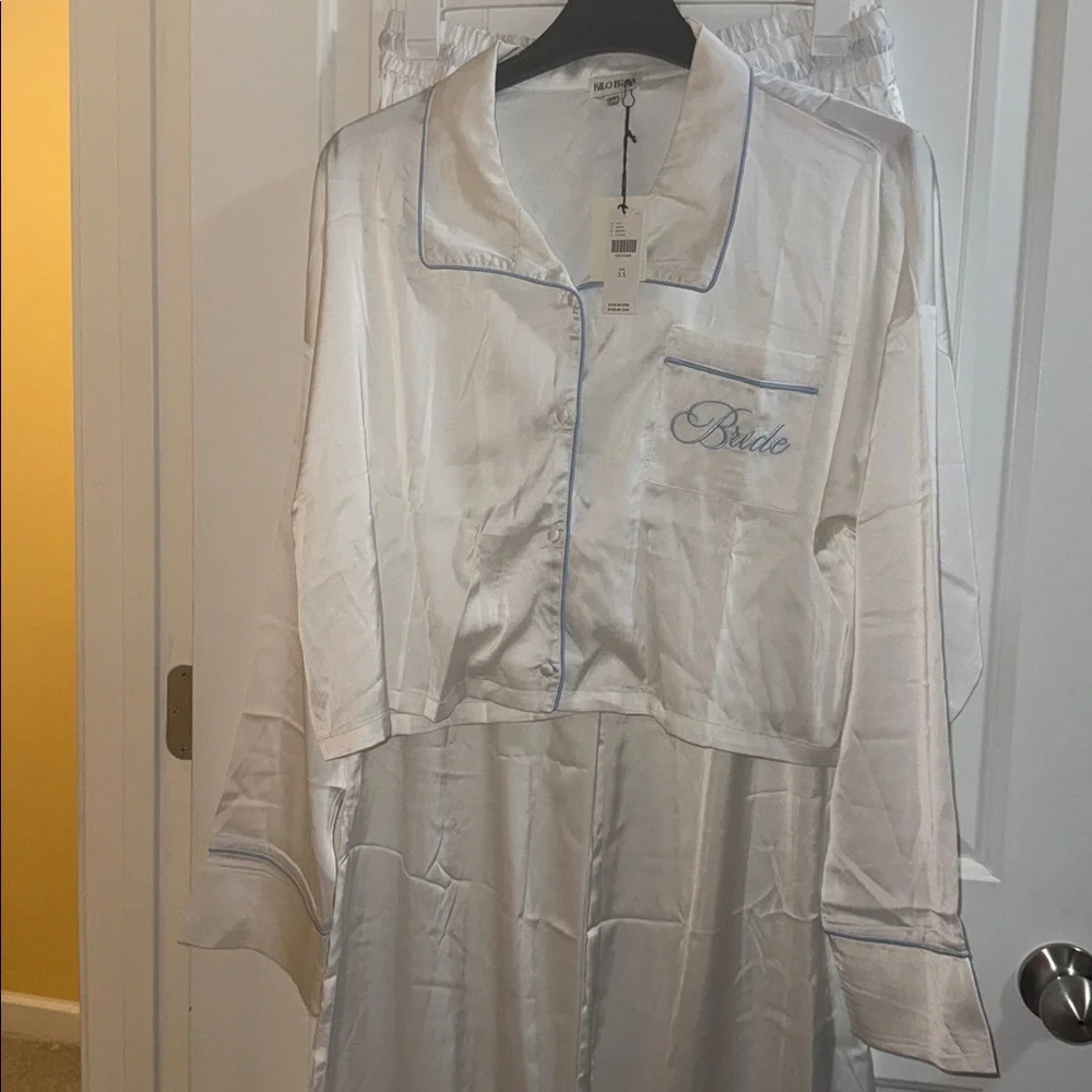 White Bride Crop Silk Pajamas - Picture 4 of 5